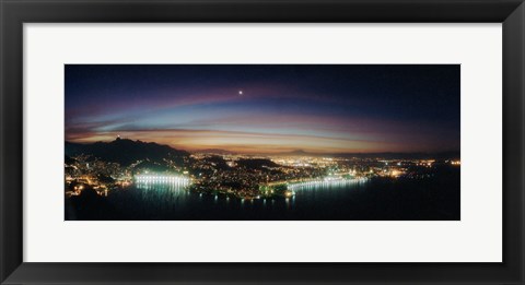 Framed Rio de Janeiro lit up at night viewed from Sugarloaf Mountain, Brazil Print