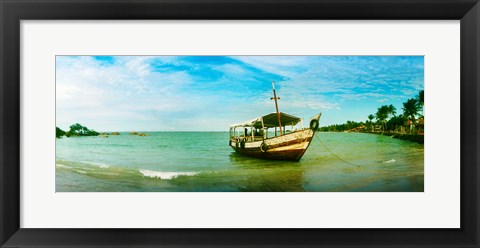 Framed Wooden boat moored on the beach, Morro De Sao Paulo, Tinhare, Cairu, Bahia, Brazil Print