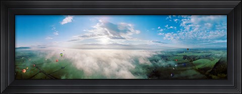 Framed Hot air balloons flying over mountain, Adirondack Mountains, New York State, USA Print