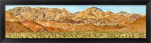 Framed Bushes in a desert with mountain range in the background, Death Valley, Death Valley National Park, California Print