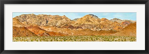 Framed Bushes in a desert with mountain range in the background, Death Valley, Death Valley National Park, California Print