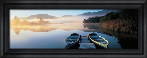 Framed Rowboats at the lakeside, English Lake District, Grasmere, Cumbria, England Print