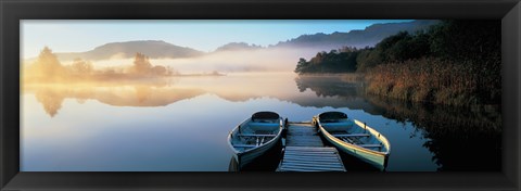 Framed Rowboats at the lakeside, English Lake District, Grasmere, Cumbria, England Print