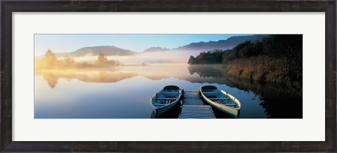 Framed Rowboats at the lakeside, English Lake District, Grasmere, Cumbria, England Print