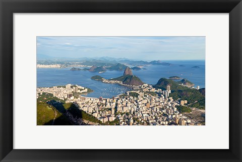 Framed High angle view of the city with Sugarloaf Mountain in background, Guanabara Bay, Rio De Janeiro, Brazil Print