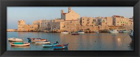 Framed Buildings at the waterfront with boats at harbor, Giovinazzo, Puglia, Italy Print