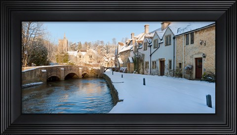Framed Buildings along snow covered street, Castle Combe, Wiltshire, England Print