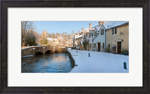 Framed Buildings along snow covered street, Castle Combe, Wiltshire, England Print
