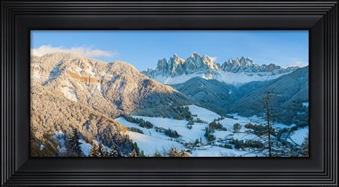 Framed Snowy valley in winter, St. Magdalena, Geisler Spitzen, Val di Funes, Dolomites, Trentino-Alto Adige, South Tyrol, Italy Print