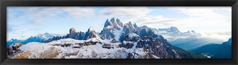 Framed Snow covered mountains, Dolomites, Dolomiti Di Sesto Nature Park, Hochpustertal, Alta Pusteria, South Tyrol, Italy Print