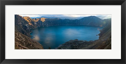 Framed Lake surrounded by mountains, Quilotoa, Andes, Cotopaxi Province, Ecuador Print