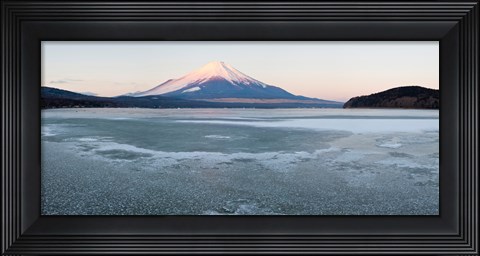 Framed Yamanaka Lake covered with ice and Mt Fuji in the background, Yamanakako, Yamanashi Prefecture, Japan Print