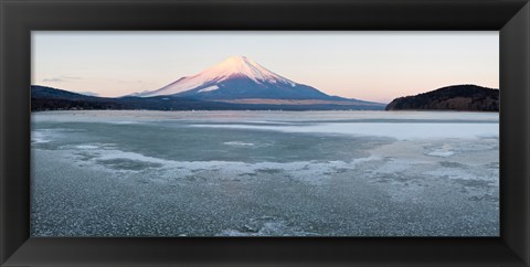 Framed Yamanaka Lake covered with ice and Mt Fuji in the background, Yamanakako, Yamanashi Prefecture, Japan Print