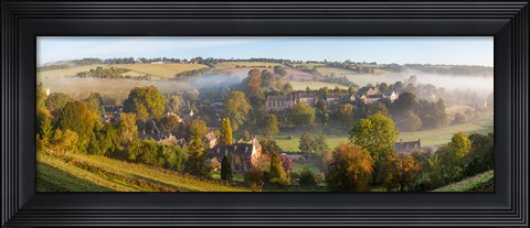 Framed High angle view of a village, Naunton, Cotswold Hills, Gloucestershire, England Print