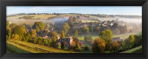 Framed High angle view of a village, Naunton, Cotswold Hills, Gloucestershire, England Print