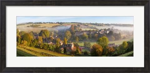 Framed High angle view of a village, Naunton, Cotswold Hills, Gloucestershire, England Print