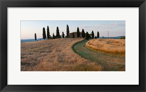 Framed Road leading towards a farmhouse, Val d&#39;Orcia, Tuscany, Italy Print