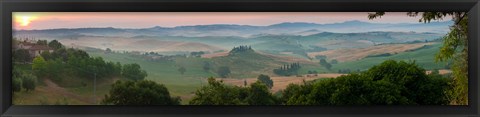 Framed High angle view of the valley at sunset, Val d&#39;Orcia, Tuscany, Italy Print