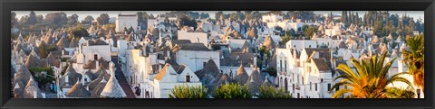 Framed High angle view of trulli houses in town of Alberobello, Bari Province, Puglia, Italy Print