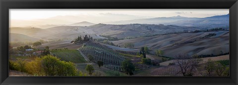 Framed Valley at sunrise, Val d&#39;Orcia, Tuscany, Italy Print