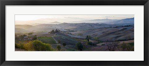 Framed Valley at sunrise, Val d&#39;Orcia, Tuscany, Italy Print