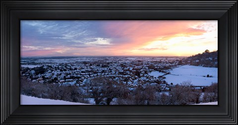 Framed High angle view of a town in winter, Wotton-Under-Edge, Gloucestershire, England Print