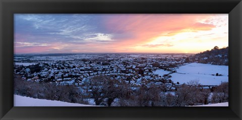 Framed High angle view of a town in winter, Wotton-Under-Edge, Gloucestershire, England Print