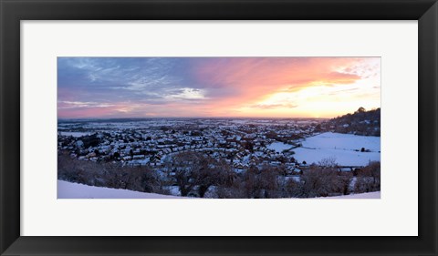 Framed High angle view of a town in winter, Wotton-Under-Edge, Gloucestershire, England Print