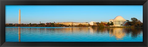 Framed Jefferson Memorial and Washington Monument at dusk, Tidal Basin, Washington DC, USA Print