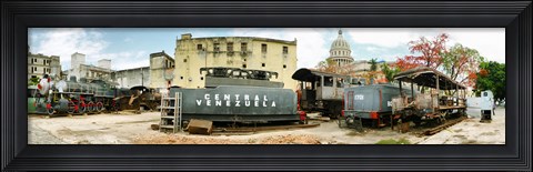 Framed Old trains being restored, Havana, Cuba Print
