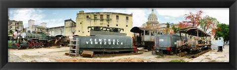 Framed Old trains being restored, Havana, Cuba Print