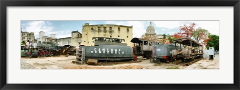 Framed Old trains being restored, Havana, Cuba Print