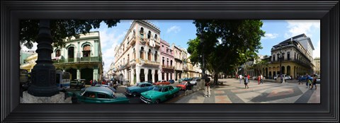 Framed Old cars parked outside buildings, Havana, Cuba Print