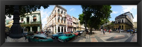 Framed Old cars parked outside buildings, Havana, Cuba Print