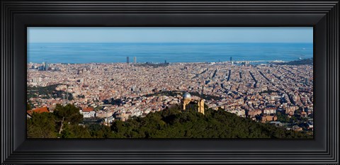 Framed Aerial View of Barcelona and Mediterranean, Spain Print