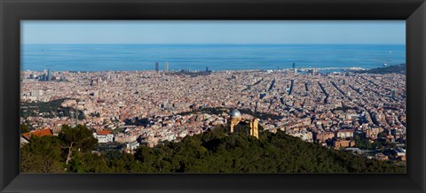 Framed Aerial View of Barcelona and Mediterranean, Spain Print