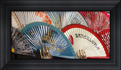 Framed Fans for sale in souvenir shop, Barcelona, Catalonia, Spain Print