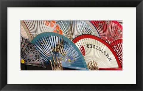 Framed Fans for sale in souvenir shop, Barcelona, Catalonia, Spain Print