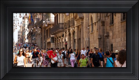 Framed Tourists walking in a street, Calle Ferran, Barcelona, Catalonia, Spain Print