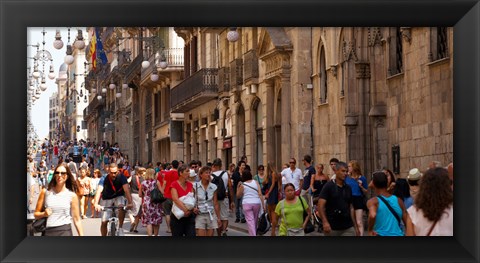 Framed Tourists walking in a street, Calle Ferran, Barcelona, Catalonia, Spain Print