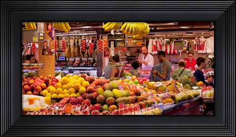 Framed Fruits at market stalls, La Boqueria Market, Ciutat Vella, Barcelona, Catalonia, Spain Print