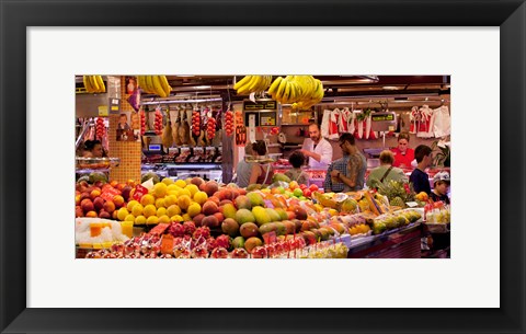 Framed Fruits at market stalls, La Boqueria Market, Ciutat Vella, Barcelona, Catalonia, Spain Print