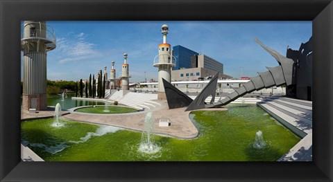 Framed Fountains in Spain Industrial Park, Barcelona, Catalonia, Spain Print