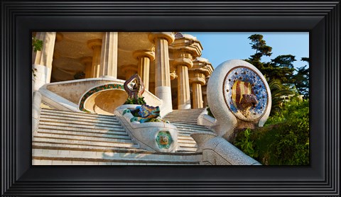 Framed Low angle view of Hall of Columns, Park Guell, Barcelona, Catalonia, Spain Print