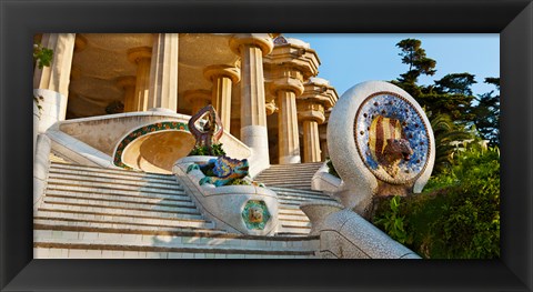 Framed Low angle view of Hall of Columns, Park Guell, Barcelona, Catalonia, Spain Print