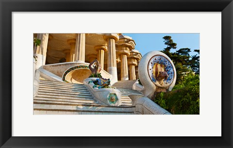 Framed Low angle view of Hall of Columns, Park Guell, Barcelona, Catalonia, Spain Print