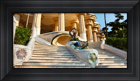 Framed Steps at Park Guell, Barcelona, Catalonia, Spain Print