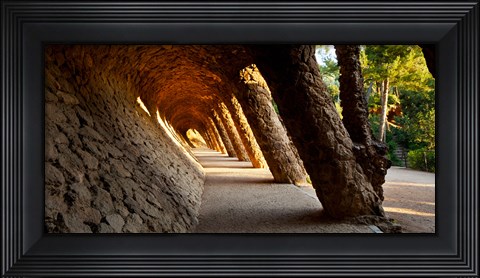 Framed Corridor in a park, Park Guell, Barcelona, Catalonia, Spain Print