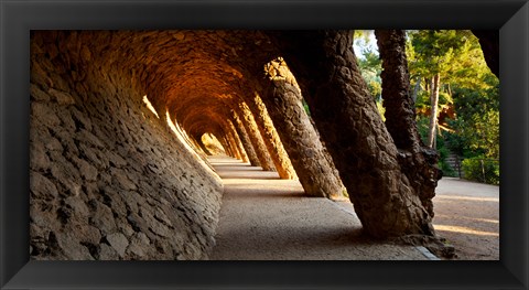 Framed Corridor in a park, Park Guell, Barcelona, Catalonia, Spain Print