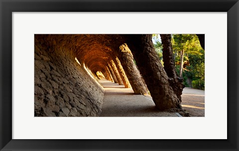 Framed Corridor in a park, Park Guell, Barcelona, Catalonia, Spain Print